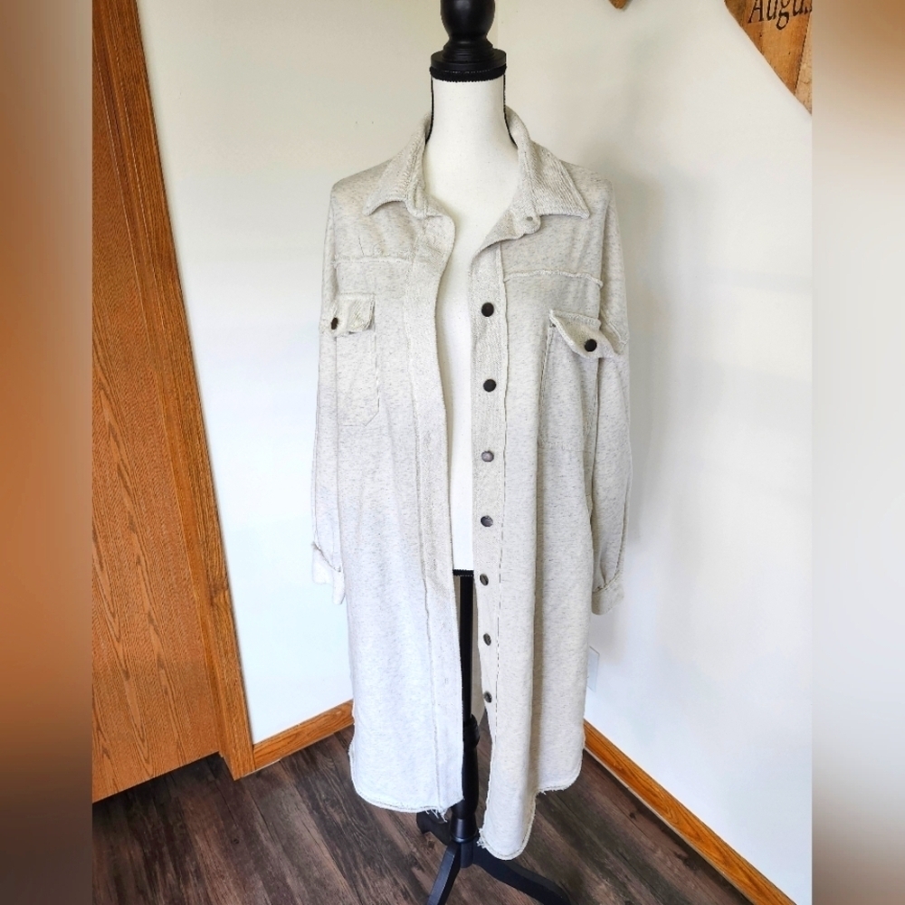 POL Oversized Long Cream Button-Up Cardigan Sweater - Picture 2 of 6
